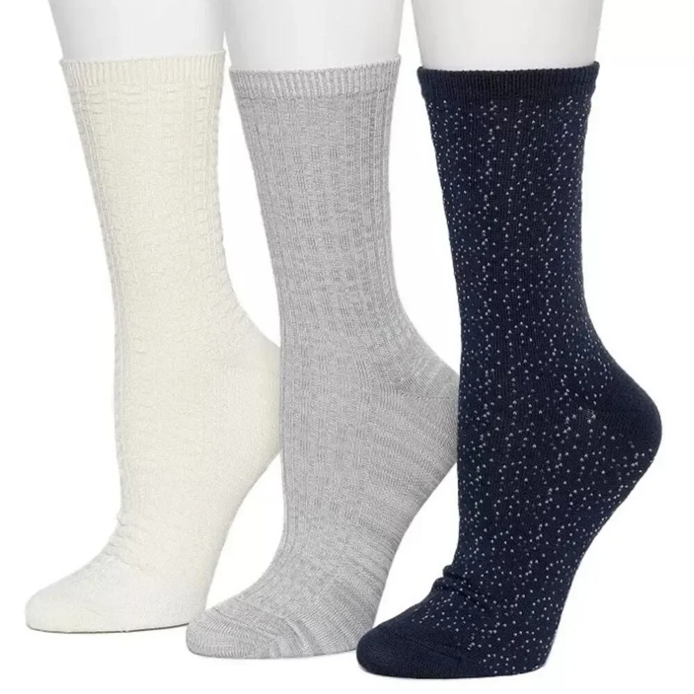 Cuddl Duds Plushfill Crew Socks 3-Pack NEW Navy Grey White Warm Cozy Size 4-10